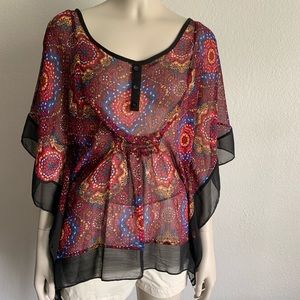 Olsenboye | Sheer Boho Print Flowy Multi Color Top